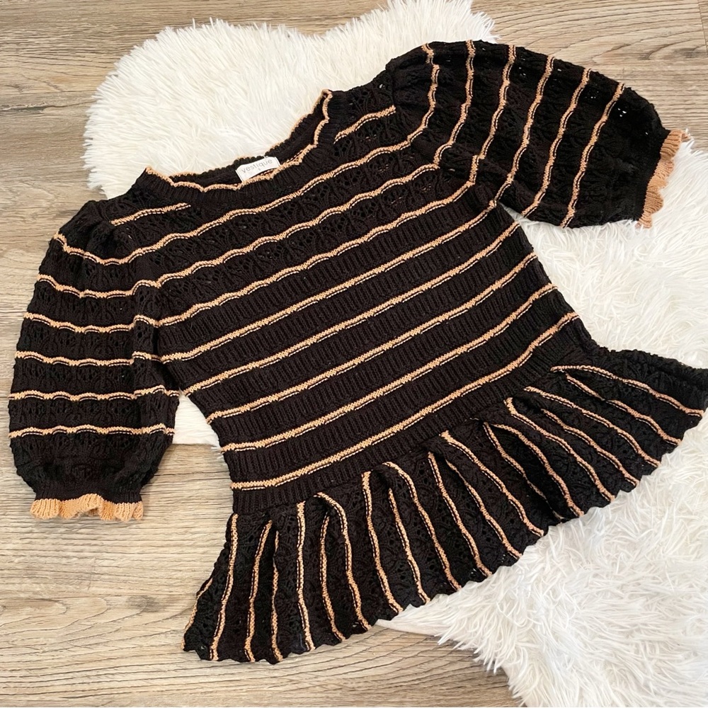Vestique Striped Peplum Sweater 100% Cotton Cottagecore Chic Boutique